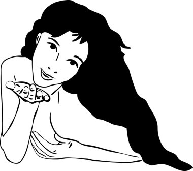 Sketch of a girl sending a kiss clipart