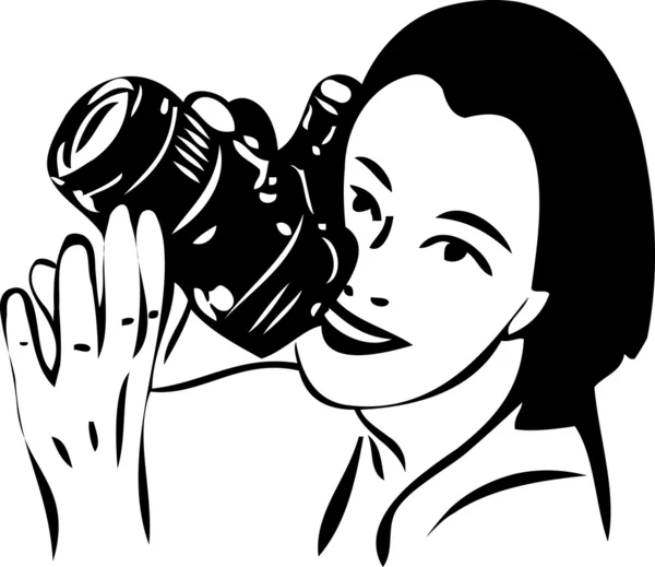 草绘一个女孩用相机在手 — 图库矢量图片