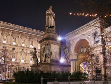 Leonardo's monument at night, Milan, Italy clipart