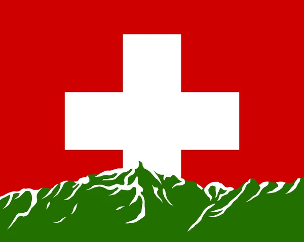 Montagnes avec drapeau de Suisse — Photo