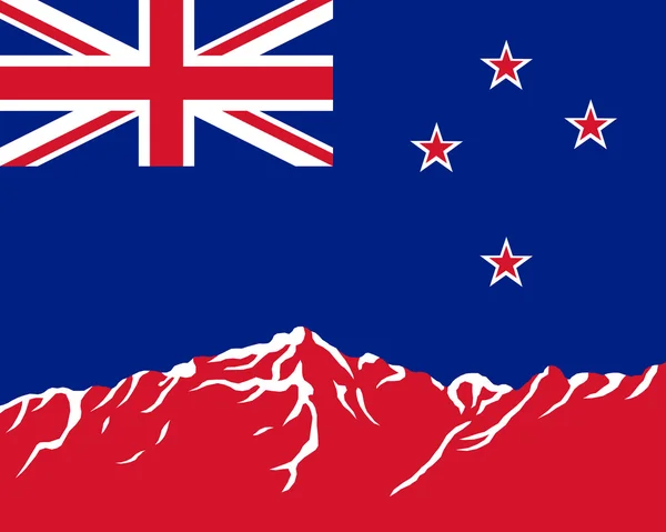 Montañas con bandera de Nueva Zelanda — Foto de Stock