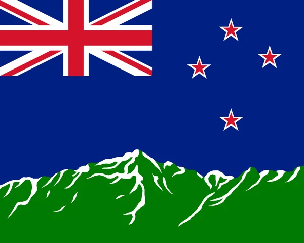 Hory s vlajkou Nového Zélandu — Stock fotografie