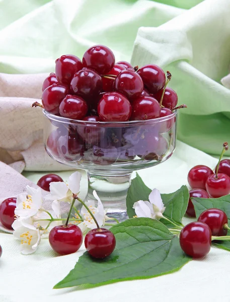 Sweet cherry v skleněná mísa — Stock fotografie