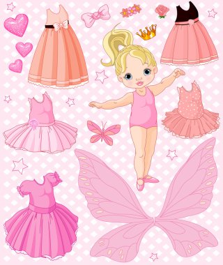 Baby Girl with different ballet and princess dresses clipart