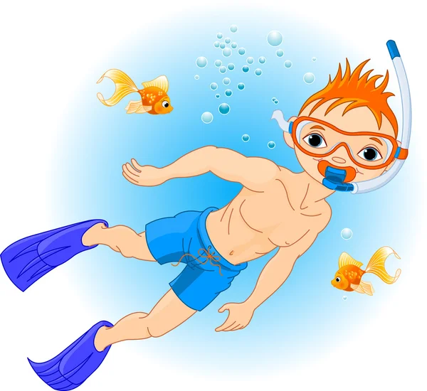 Menino nadando debaixo de água — Vetor de Stock
