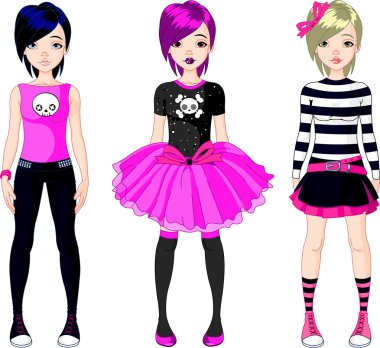 Three Emo stile girls clipart