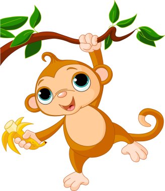 Baby monkey on a tree clipart