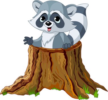 Raccoon in tree stump clipart