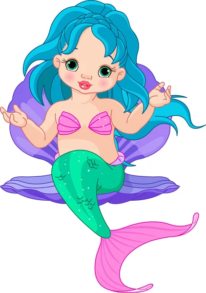 Mermaid baby in the shell — Stock Vector