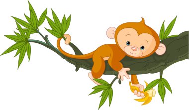 Baby monkey on a tree clipart