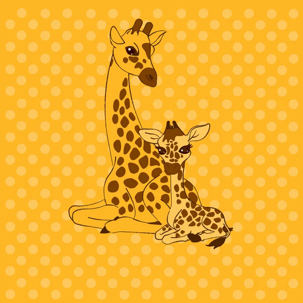 Mutter-Giraffe und Baby-Giraffe Tischkarte — Stockvektor