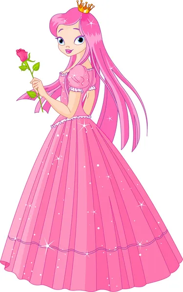 Putri merah muda yang cantik dengan mawar - Stok Vektor