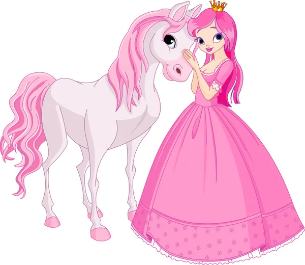 Hermosa princesa y caballo — Vector de stock