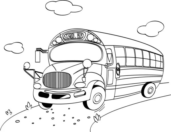 Escola de ônibus para colorir página — Vetor de Stock