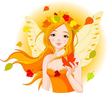 Autumn fairy with leaf clipart