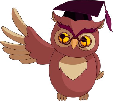 Cartoon Wise Owl with graduation cap clipart