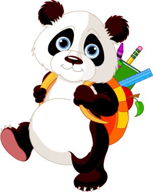 Cute panda go to school clipart