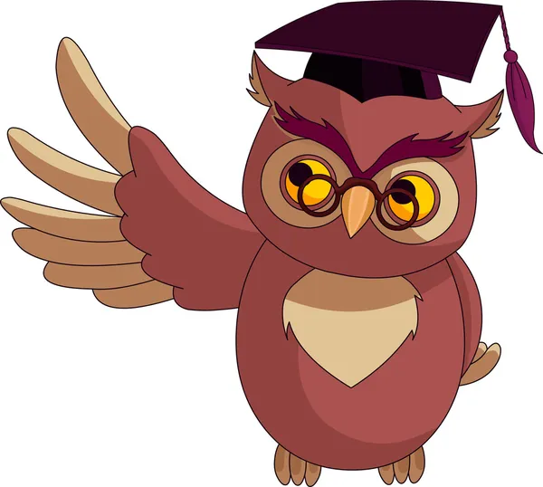 Cartoon Wise Owl with graduation cap — Stock Vector