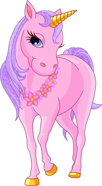 Hermoso unicornio rosa — Vector de stock