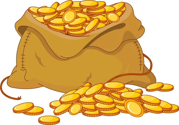 Väska full med gyllene mynt — Stock vektor