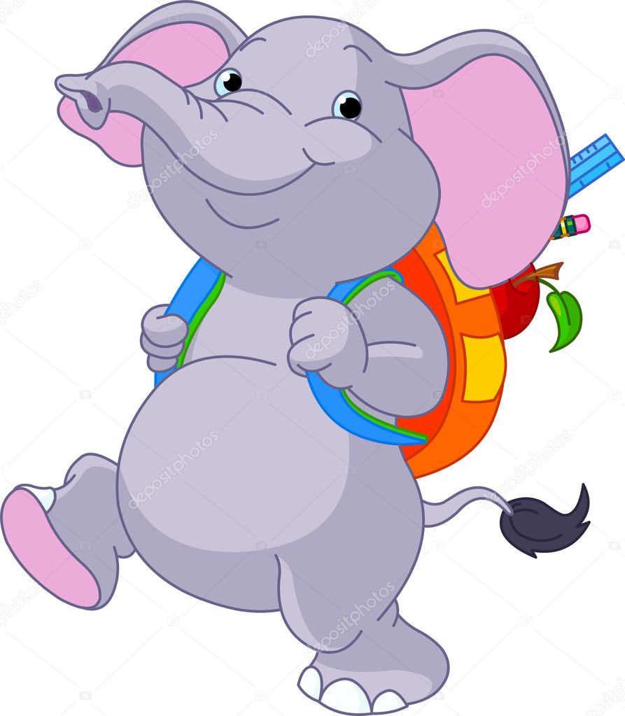 Cute elephant go to school