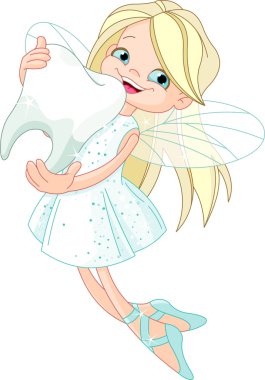 Cute Tooth Fairy flying with Tooth clipart