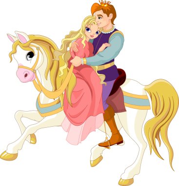 Romantic couple on white horse clipart