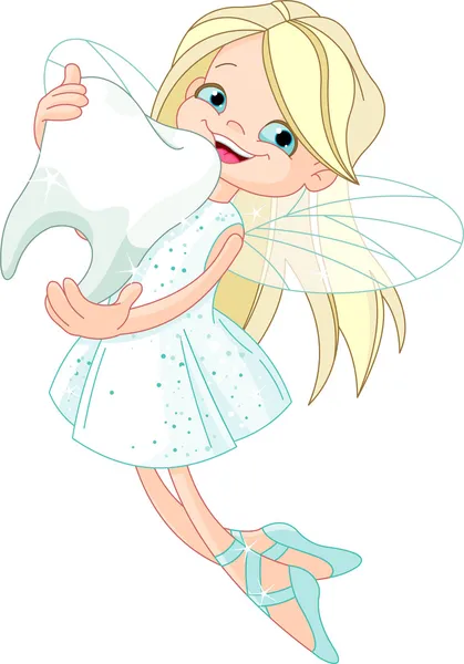 Cute Tooth Fairy flying with Tooth — Stock Vector