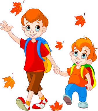 Two boys go to school clipart