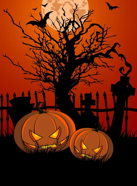 HalloweenTombstone y calabazas — Vector de stock