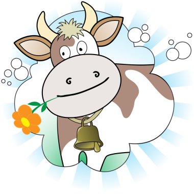 Cow with an orange flower clipart