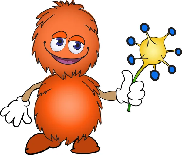 Orange furry creature with a flower — Stock Vector