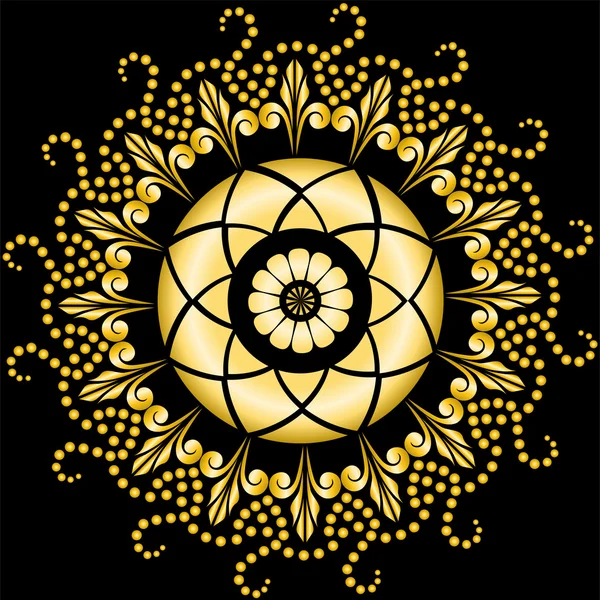 Mandala de oro en el negro — Vector de stock