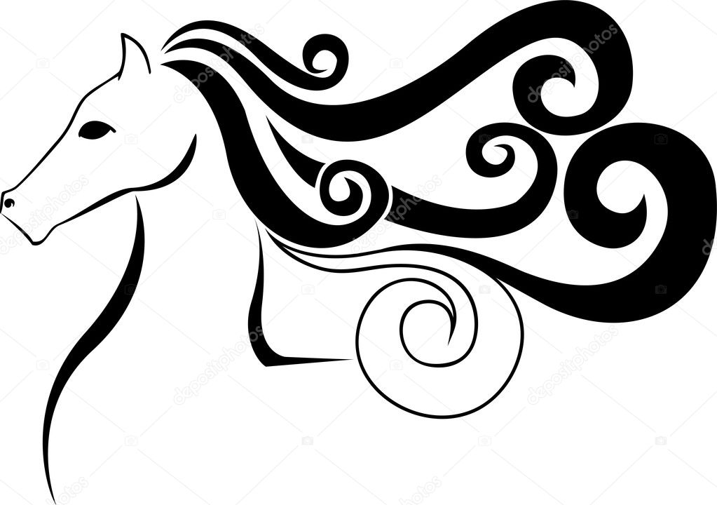 Black silhouette of a stylized horse head