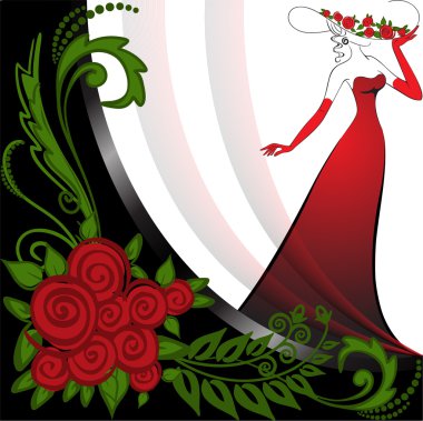 Woman in red and roses clipart