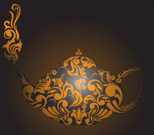 Teekanne mit goldenen Ornamenten — Stockvektor
