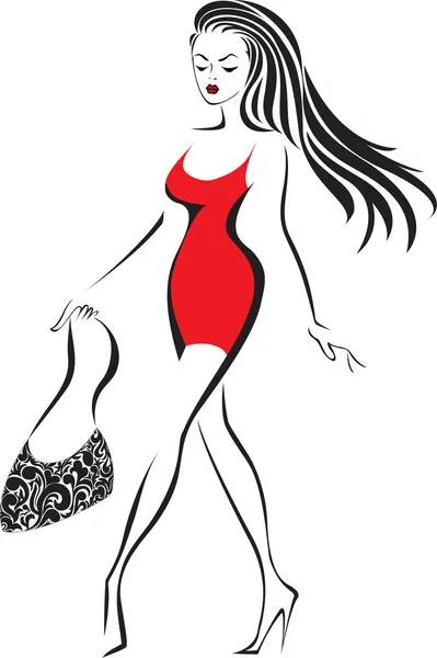 Donna in abito rosso — Vettoriale Stock