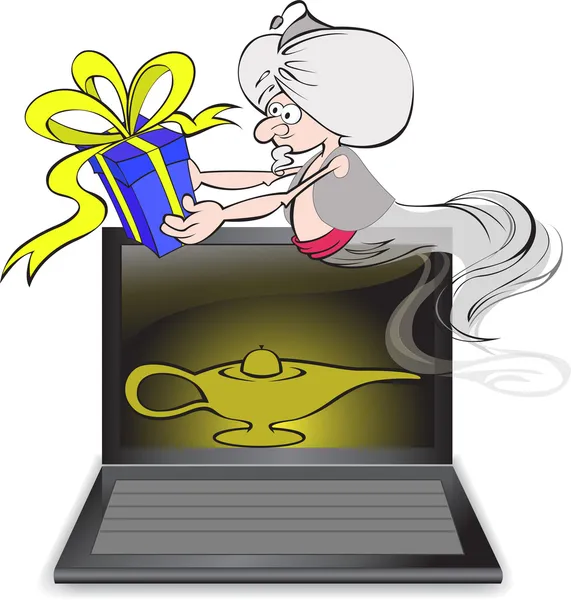 Genie fora do laptop — Vetor de Stock