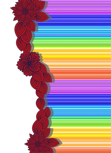 Flores rojas en un arco iris — Vector de stock