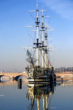 A sailing ship Fun anchored in Neva river clipart