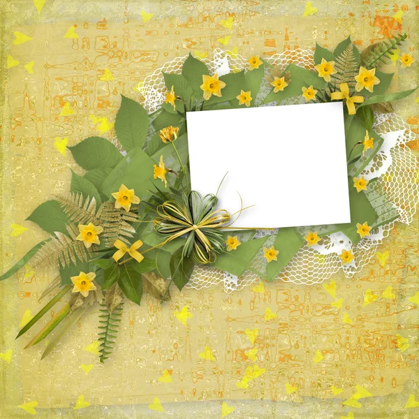 招待状やお祝いの花の束とカード — ストック写真