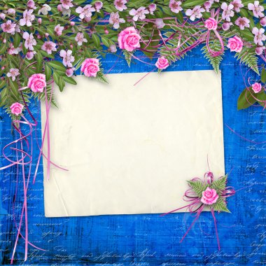 Writing abstract background with paper and floral beautiful bouq clipart