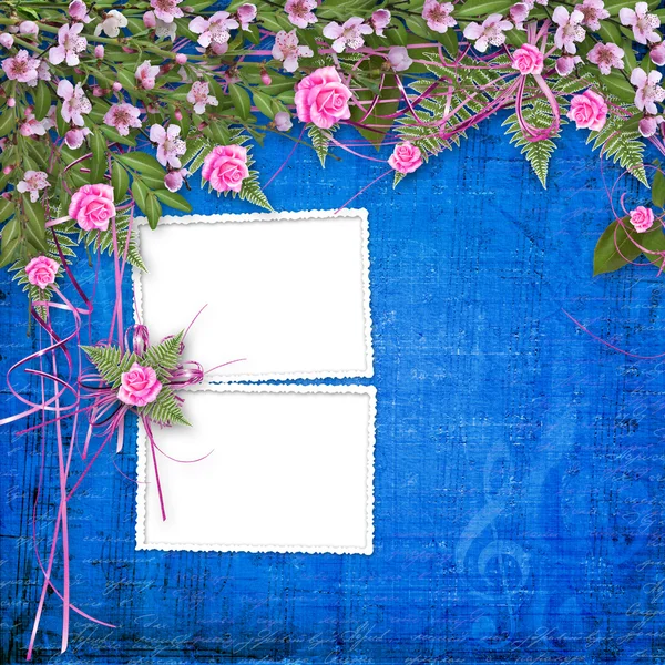 Psaní pozadí abstraktní s rámem a květinové krásné bouq — Stock fotografie