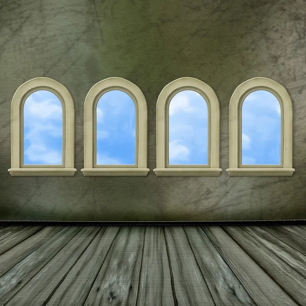 Windows ile eski bir kalenin büyük salon — Stok fotoğraf