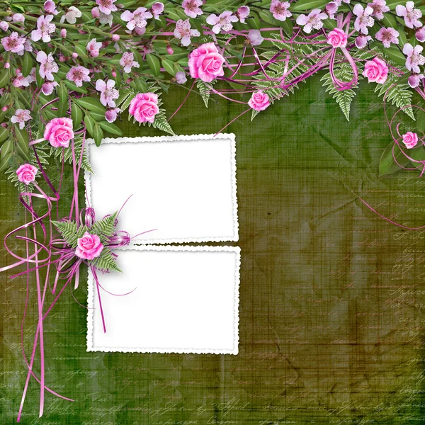 Skriva abstrakt bakgrund med ram och blommig vacker bouq — Stockfoto
