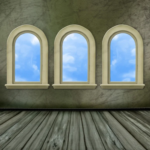 Wielka sala Zamczysko z windows — Zdjęcie stockowe
