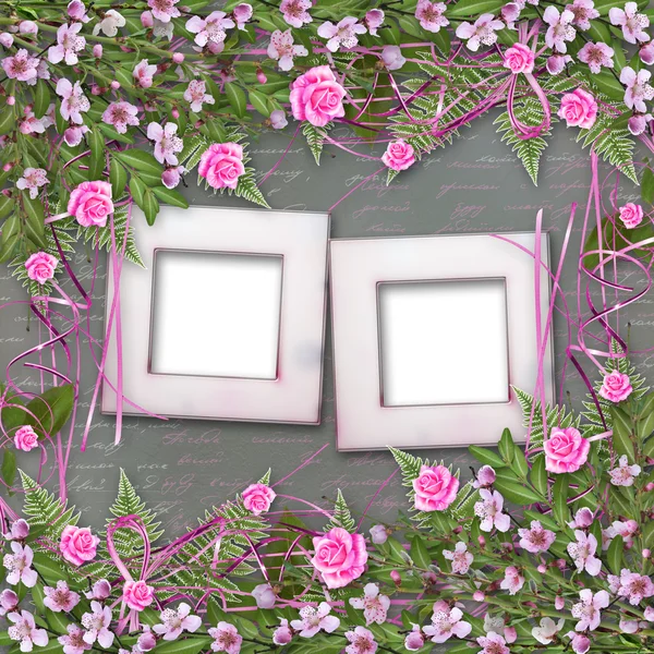 Abstracte achtergrond met papier en bloemen mooi bouq schrijven — Stockfoto
