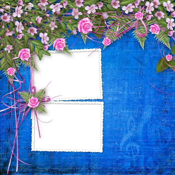 Escribir fondo abstracto con marco y hermoso bouq floral — Foto de Stock