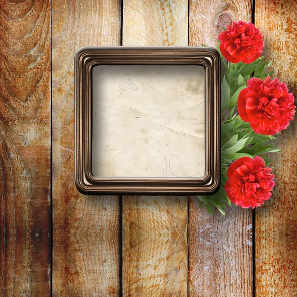 Congratulations to the holiday with frame and peony — Stock Photo, Image