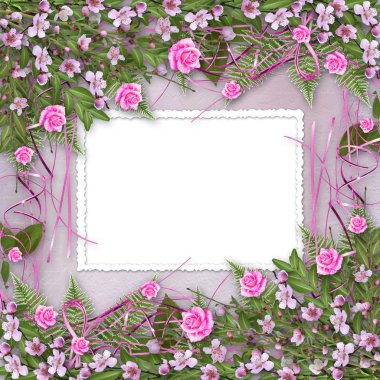 Writing abstract background with frame and floral beautiful bouq clipart